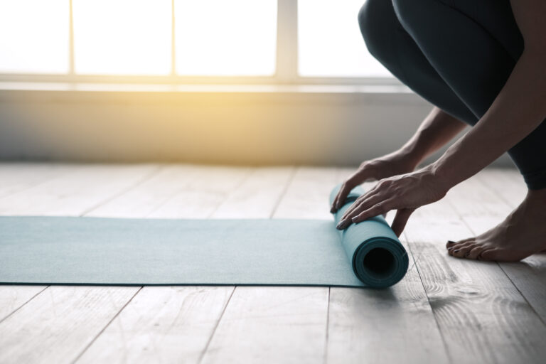 Young Woman Doing Yoga Twist Mat Healthy Lifestyle